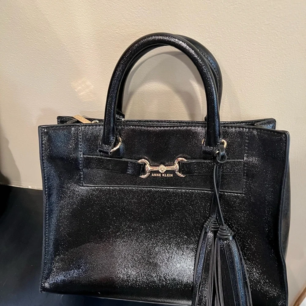 Anne Klein Shiny Black Satchel - Picture 1 of 3